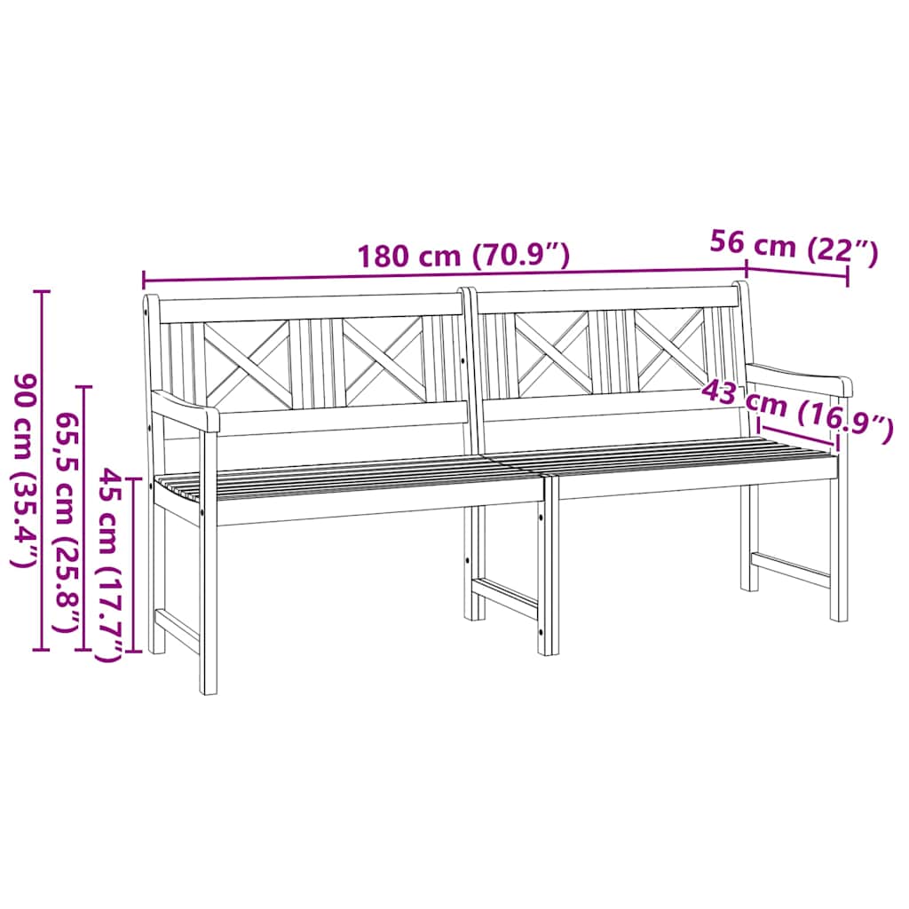Gartenbank Braun 180 x 56 x 90 cm Massivholz Akazie