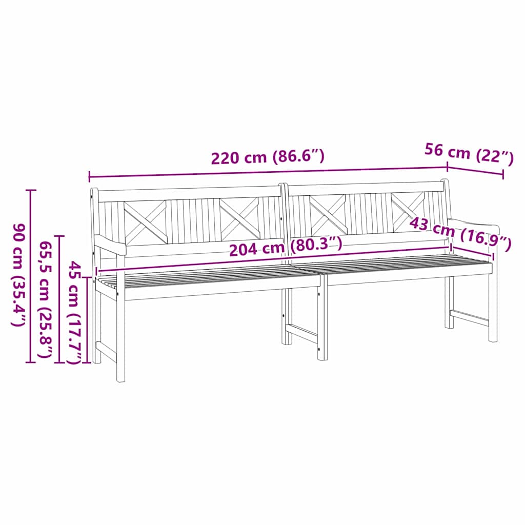 Gartenbank Braun 220 x 56 x 90 cm Massivholz Akazie