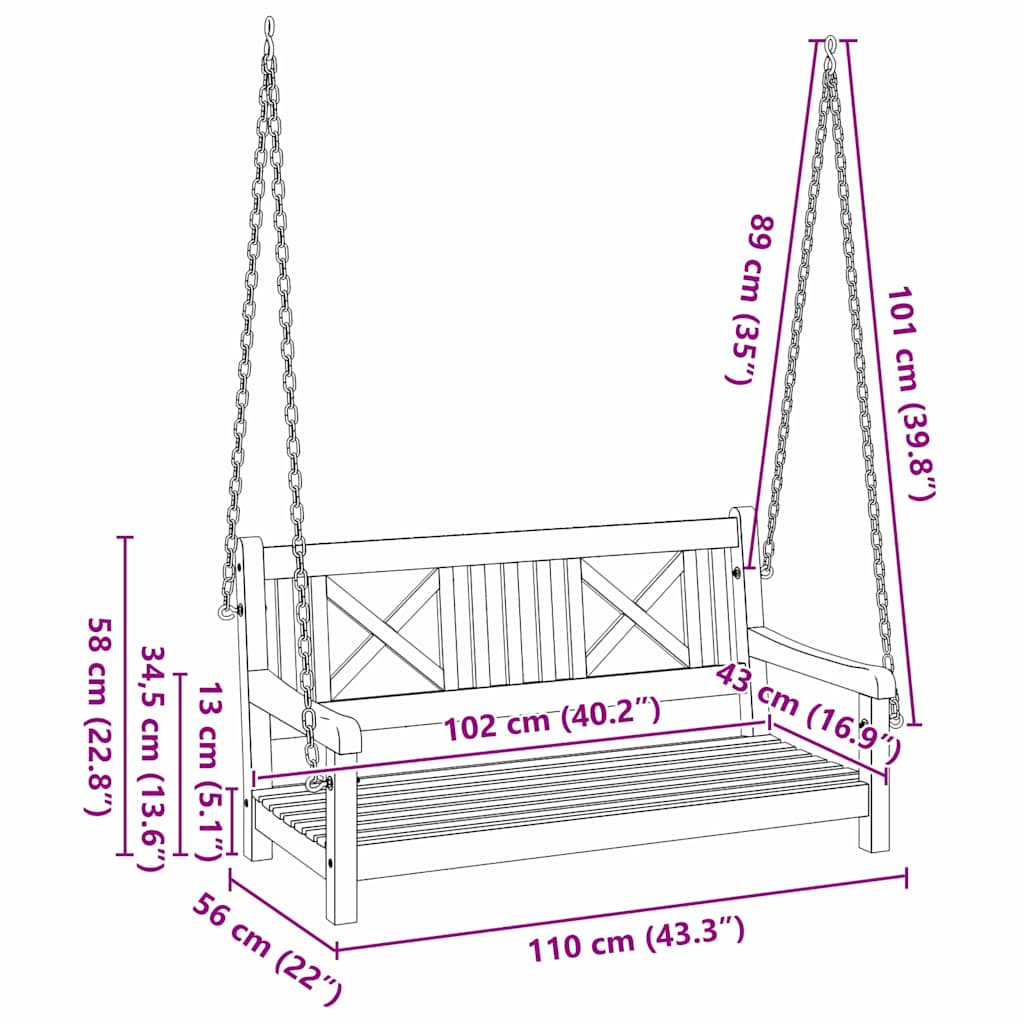 Gartenschaukelbank Braun 119 x 35 x 47 cm Massivholz Akazie