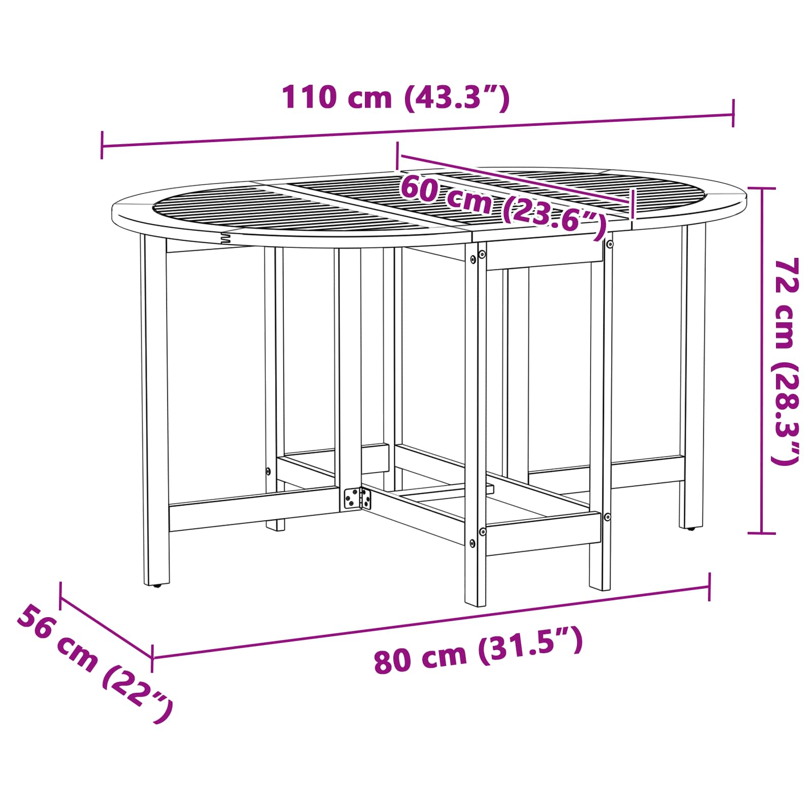 Gartentisch Braun 110 x 60 x 72 cm Massivholz Akazie