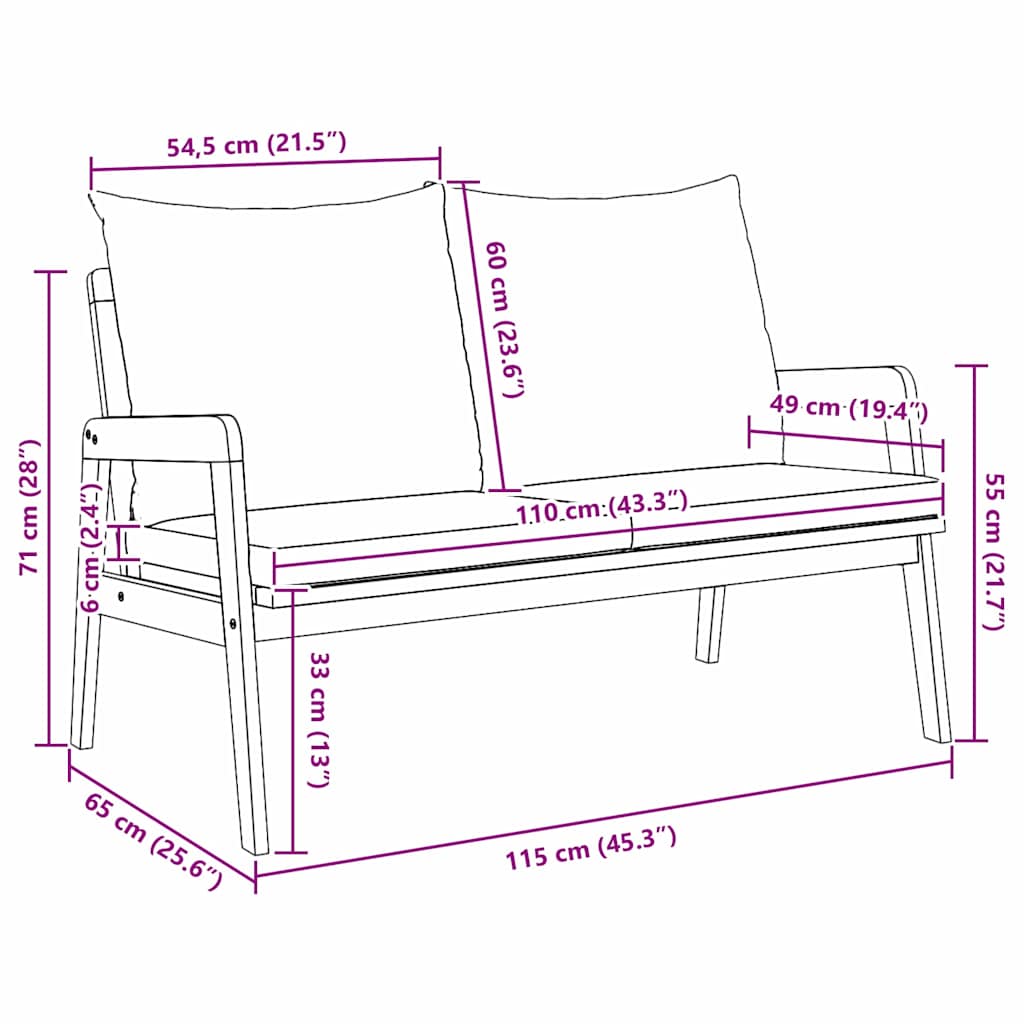 Gartenbank mit Kissen Braun Massivholz Akazie