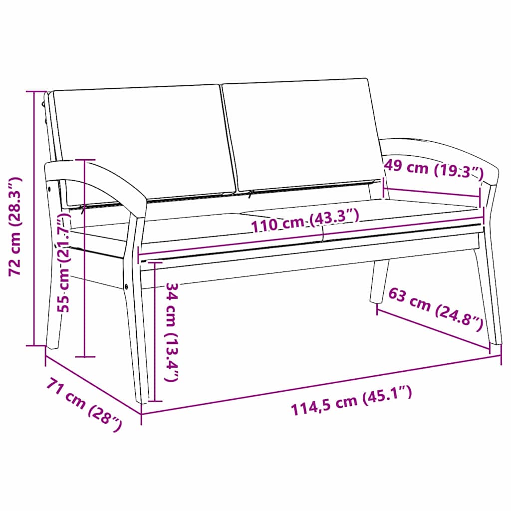 Gartenbank mit Kissen Braun Massivholz Akazie