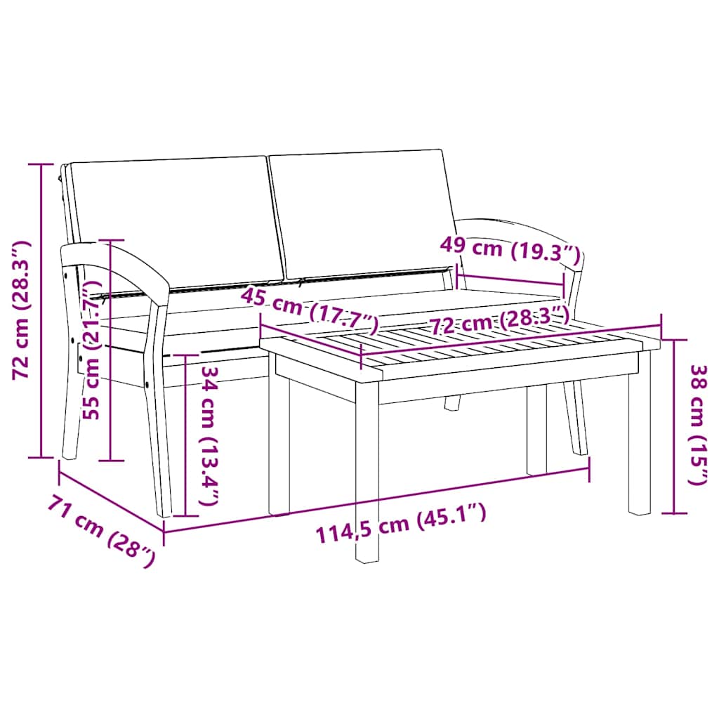 Bistrogarnitur mit Kissen 2 pcs Braun Massivholz Akazie
