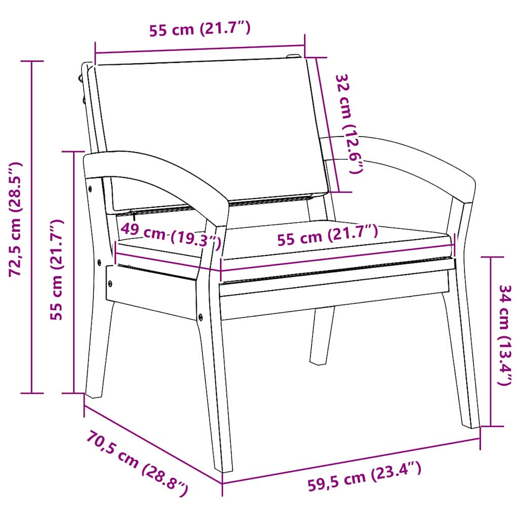 Gartenstuhl mit Kissen 2 pcs Braun Massivholz Akazie