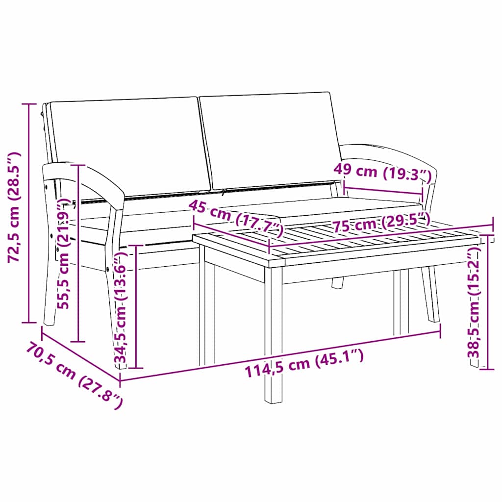 Bistrogarnitur 2 pcs Braun Massivholz Akazie