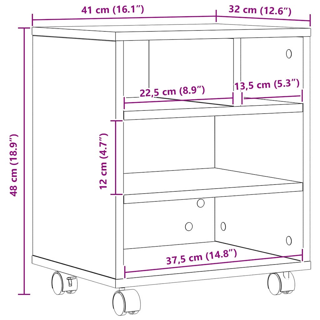 Druckerständer Eiche handwerklich 41 x 32 x 48 cm Holzwerkstoff