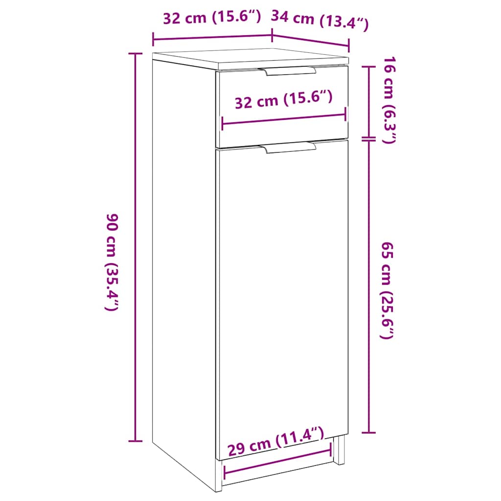 Badezimmer Schrank Schwarze Eiche 32 x 34 x 90 cm Holzwerkstoff