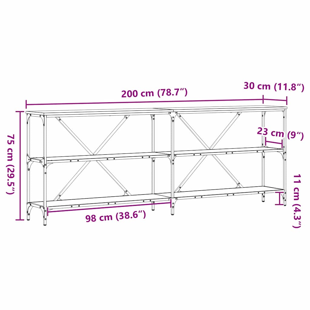 Konsolentisch mit Regal Eiche handwerklich 180 x 30 x 75 cm