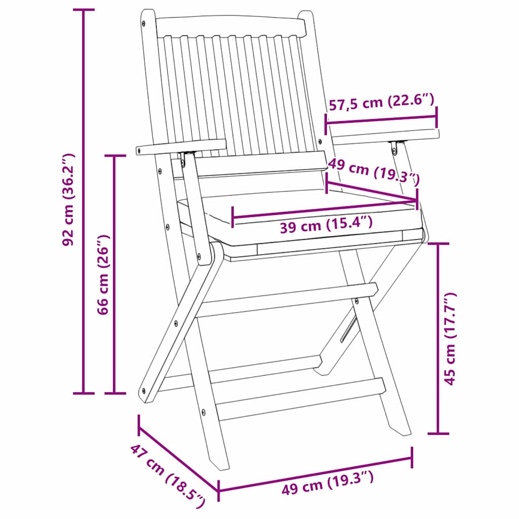 Klappstuhl 2 pcs Grau 49 x 57,5 x 92 cm Massivholz Akazie