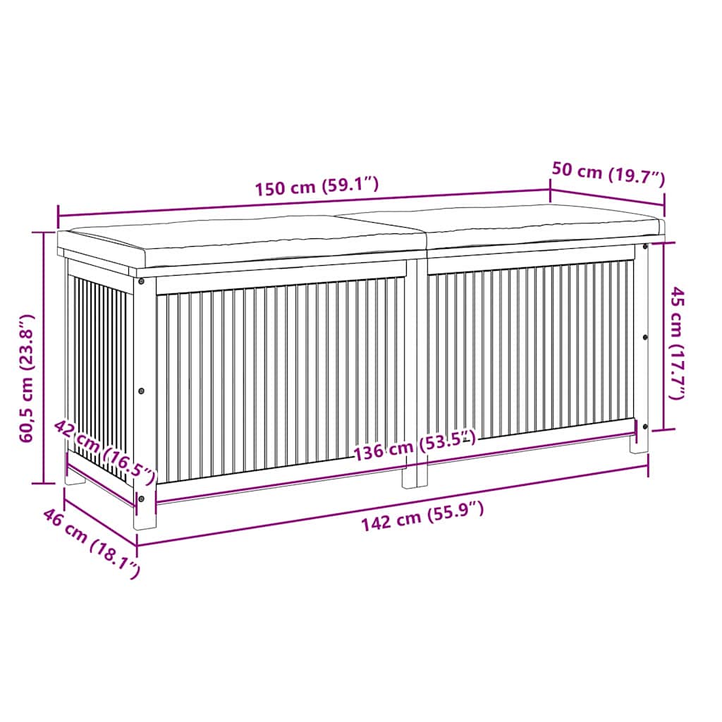 Outdoor-Kissenbox 150x50x60,5 cm Massivholz Akazie