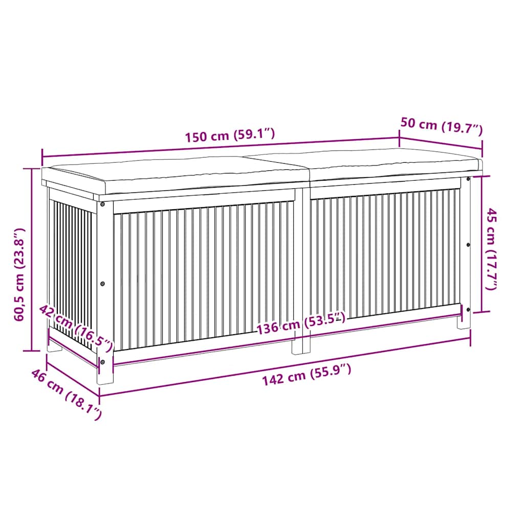 Outdoor-Kissenbox 150x50x60,5 cm Massivholz Akazie