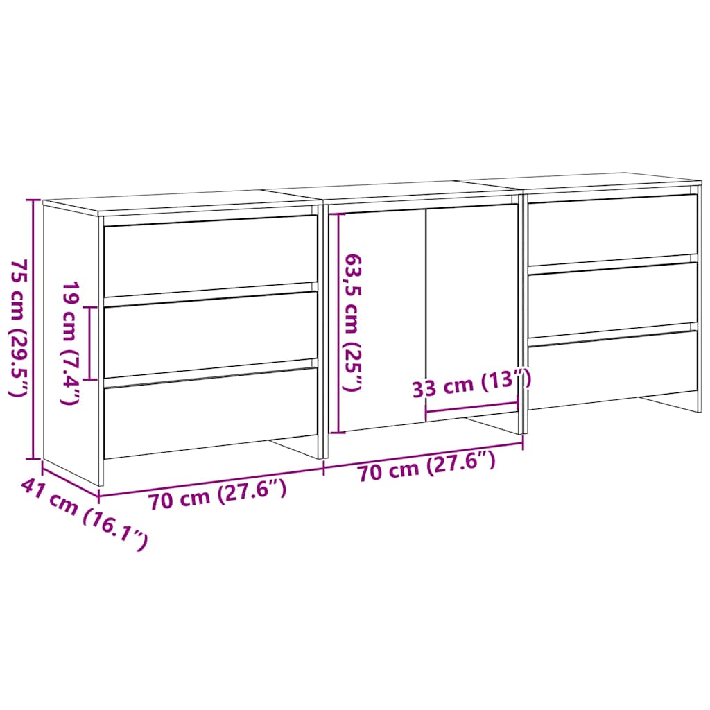 3-teilige Sideboards aus schwarzem Holzwerkstoff