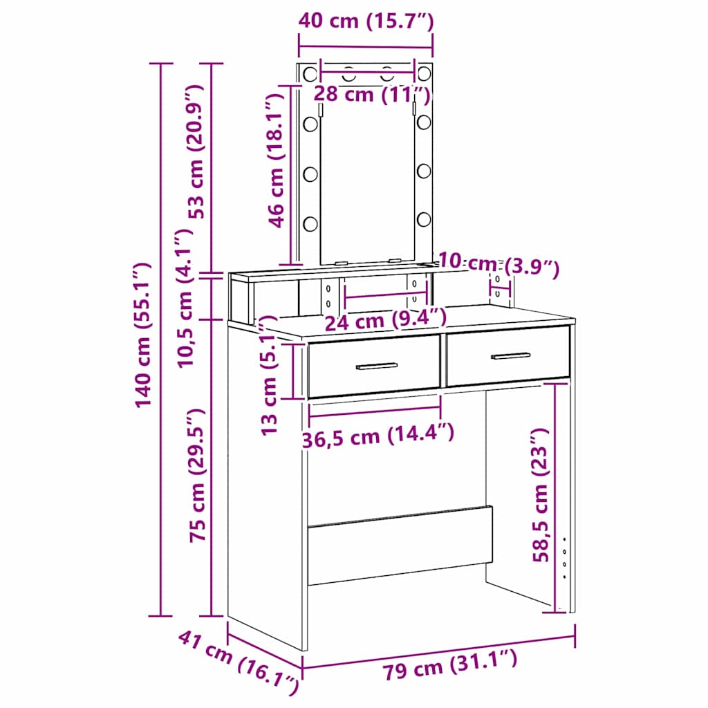 Schminktisch mit Speicher Braun 79 x 41 x 140 cm Holzwerkstoff