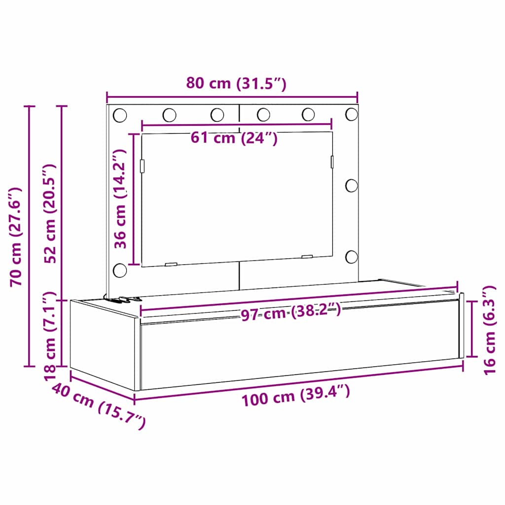 Schminktisch mit Spiegel Schwarz 100 x 40 x 70 cm Holzwerkstoff