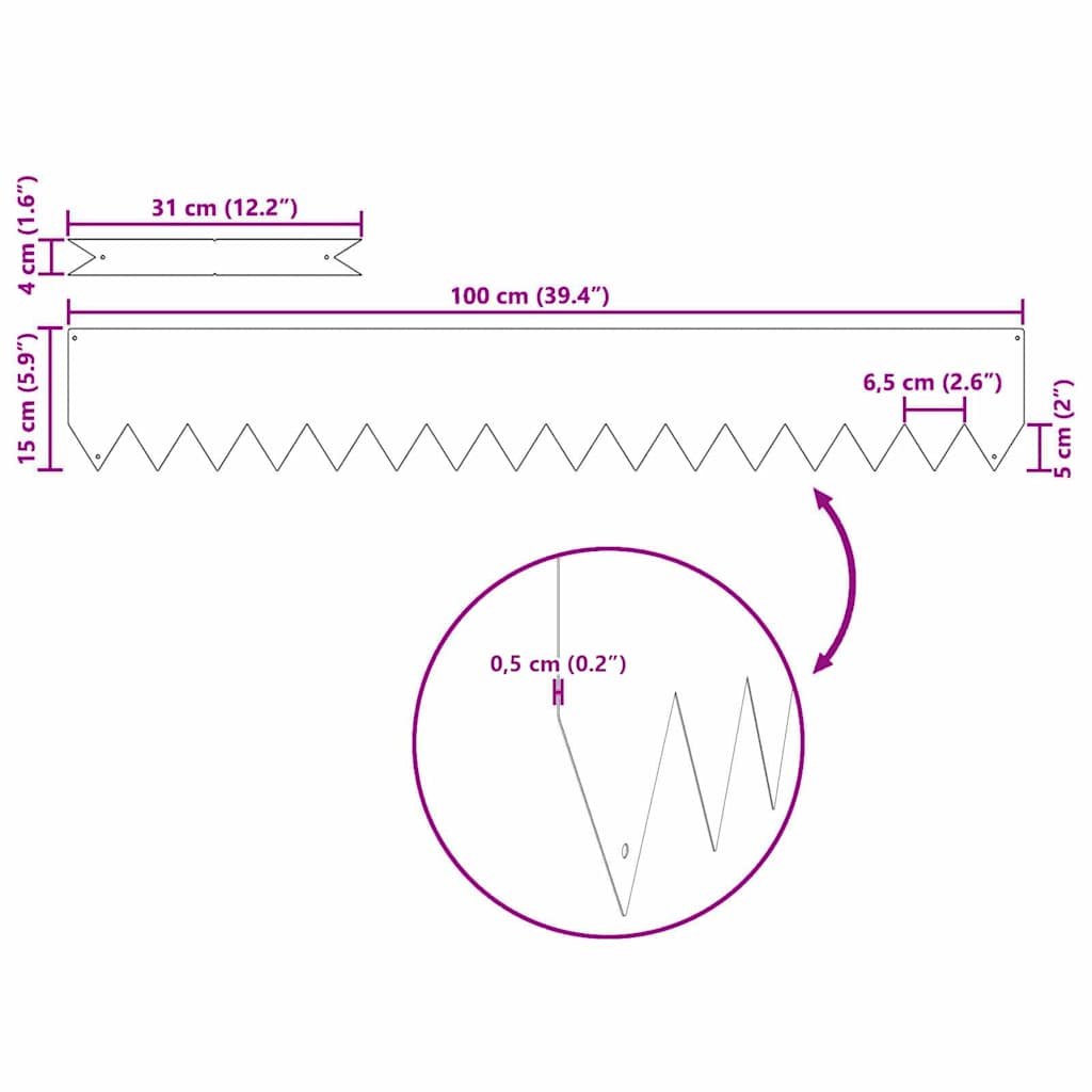 Rasenkanten 10 pcs Anthrazit 100 x 0,05 x 15 cm Stahl