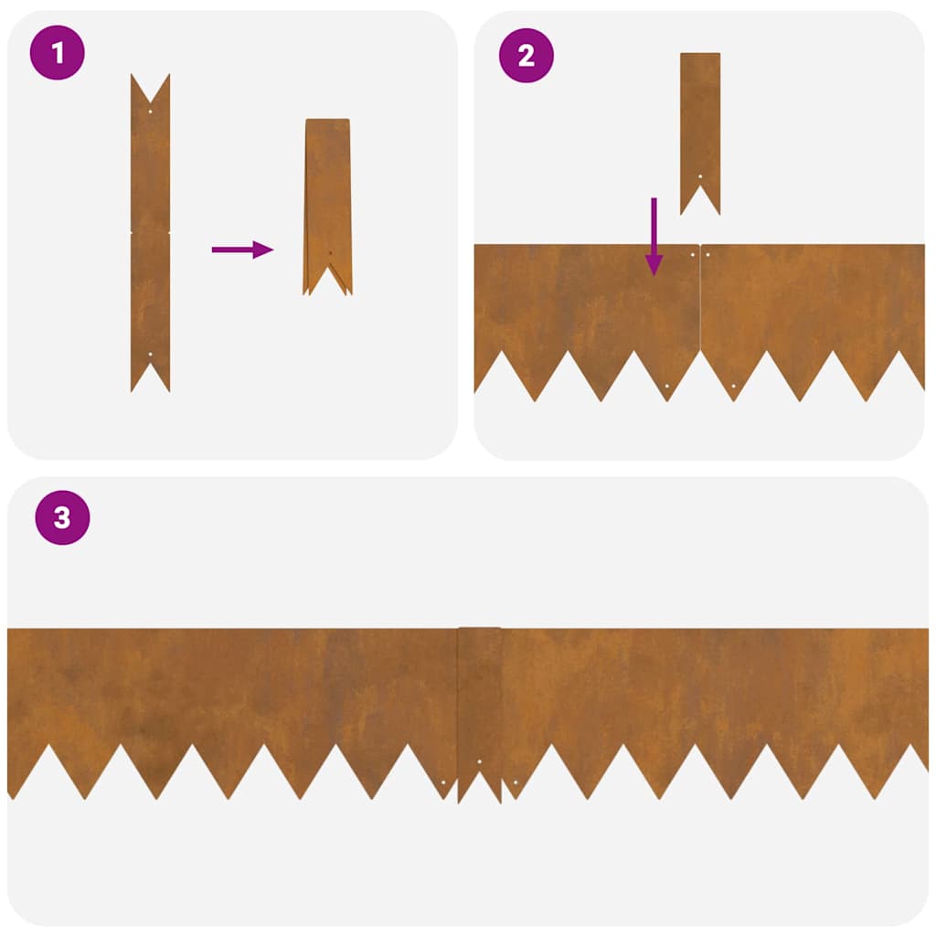 Rasenkanten 20 pcs Braun 100 x 0,05 x 15 cm Wetterfeststahl