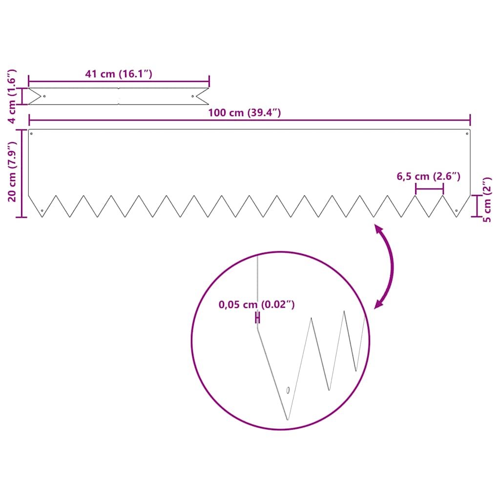 Rasenkanten 20 pcs Weiß 100 x 0,05 x 20 cm Stahl