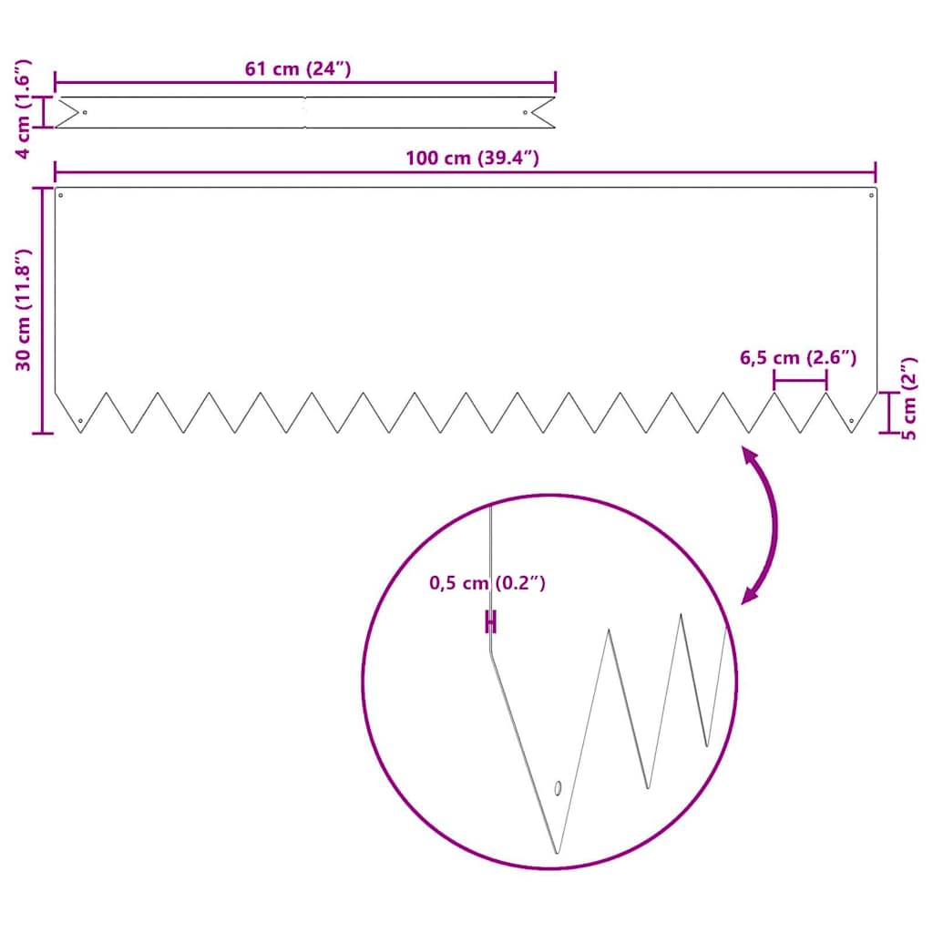 Rasenkanten 20 pcs Silber 100 x 0,05 x 30 cm Edelstahl