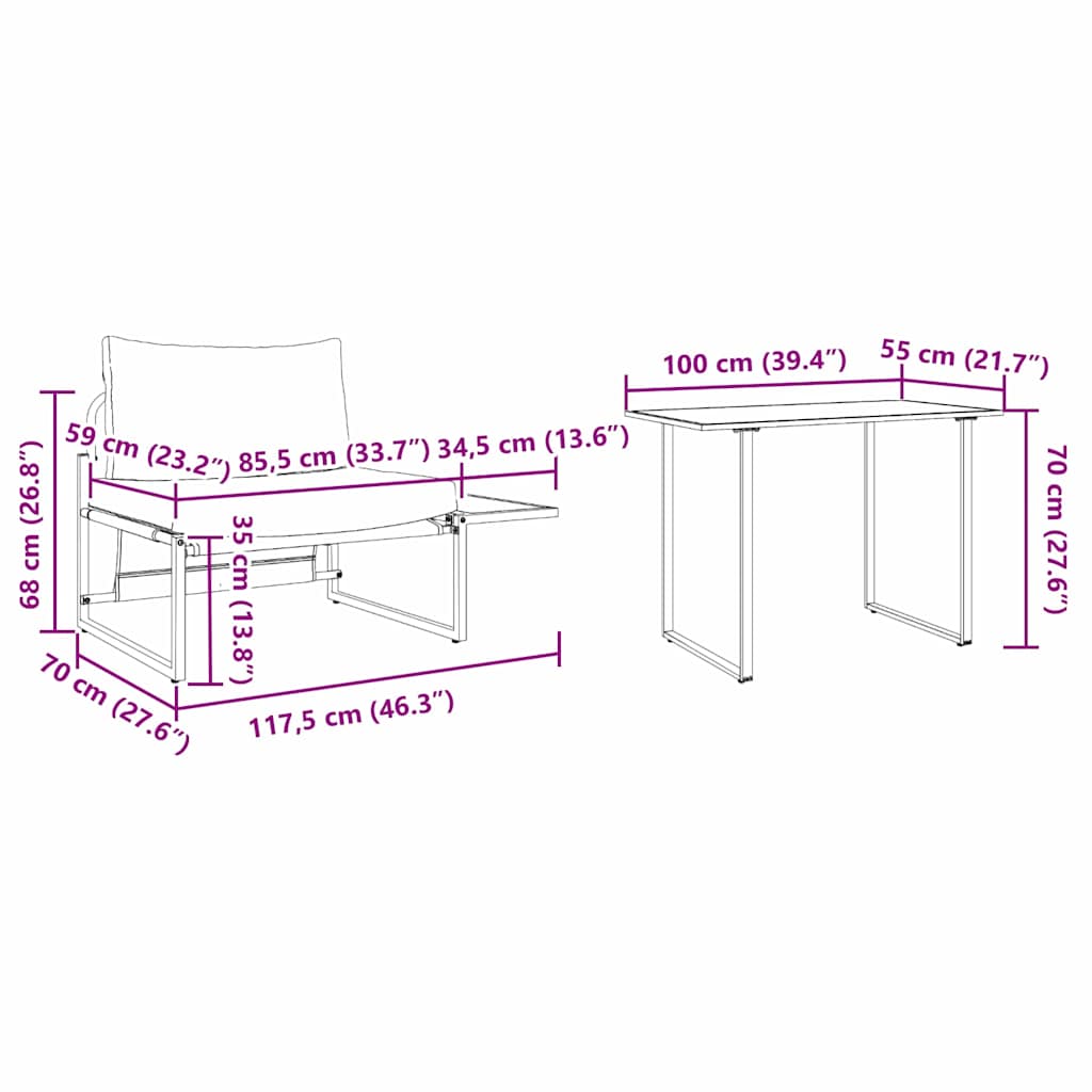 Garten Essgruppe 2 pcs Taupe Stahl