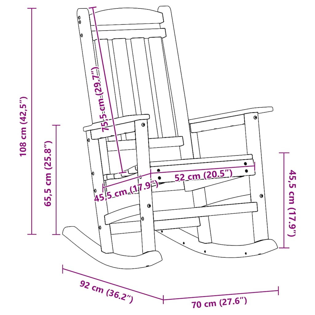 Schaukelstuhl für den Garten Schwarz 70 x 92 x 108cm HDPE