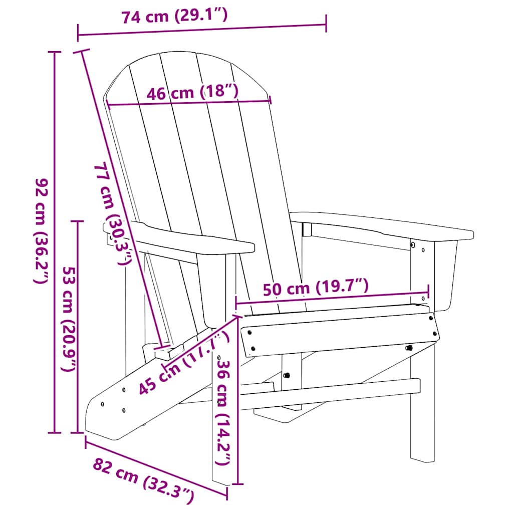 Adirondack-Stuhl Hellgrau 74 x 82 x 92 cm HDPE