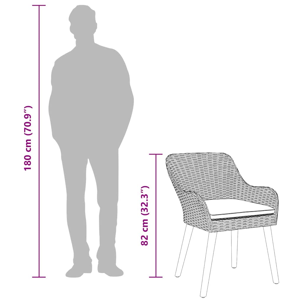 Gartenstuhl mit Kissen 2 pcs Grau 55 x 62,5 x 82 cm Poly-Rattan
