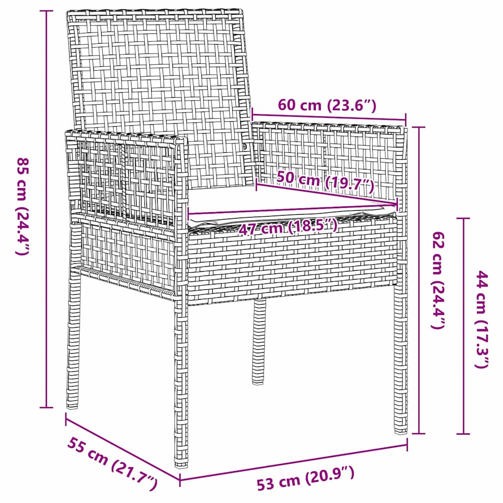 Gartenstuhl 2 pcs Grau 53 x 60 x 85 cm Poly-Rattan