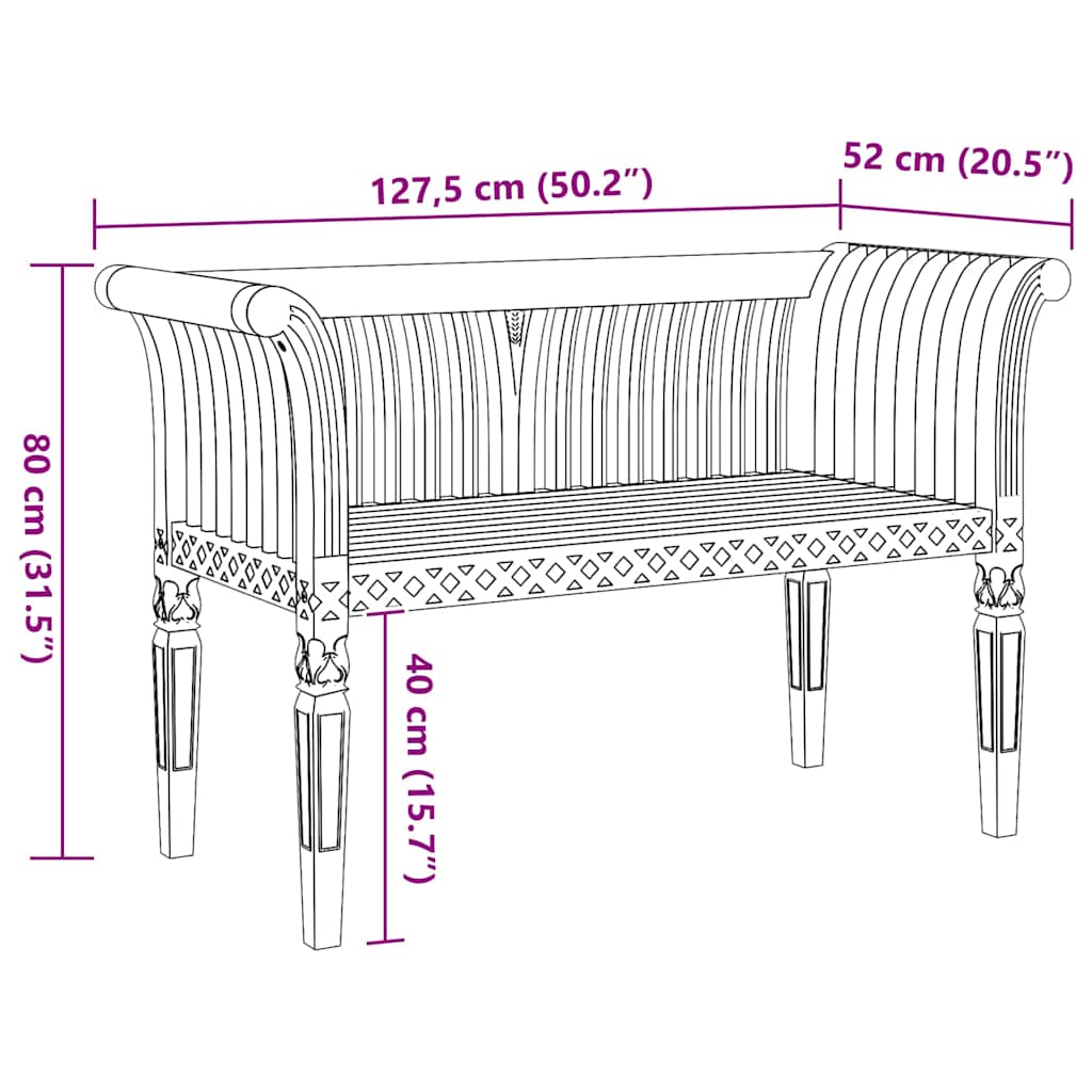 Gartenbank Braun 127,5 x 52 x 80 cm Teak-Massivholz