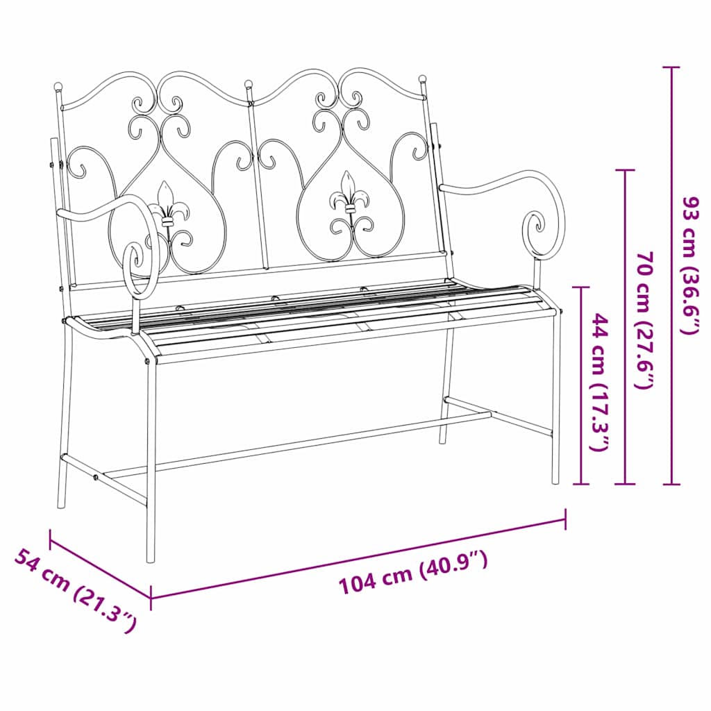 Gartenbank Schwarz 104 x 54 x 93cm Stahl