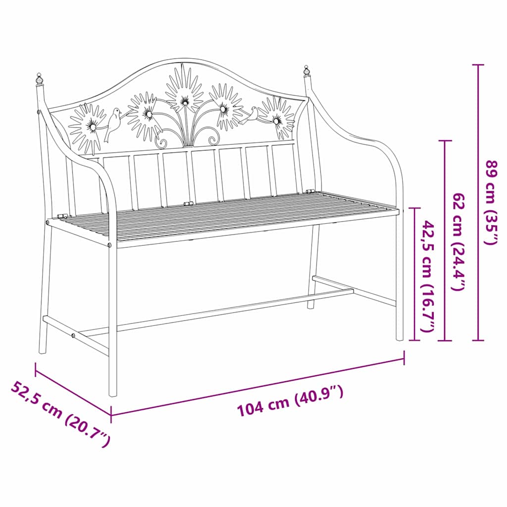 Gartenbank Schwarz 104 x 54 x 93cm Stahl
