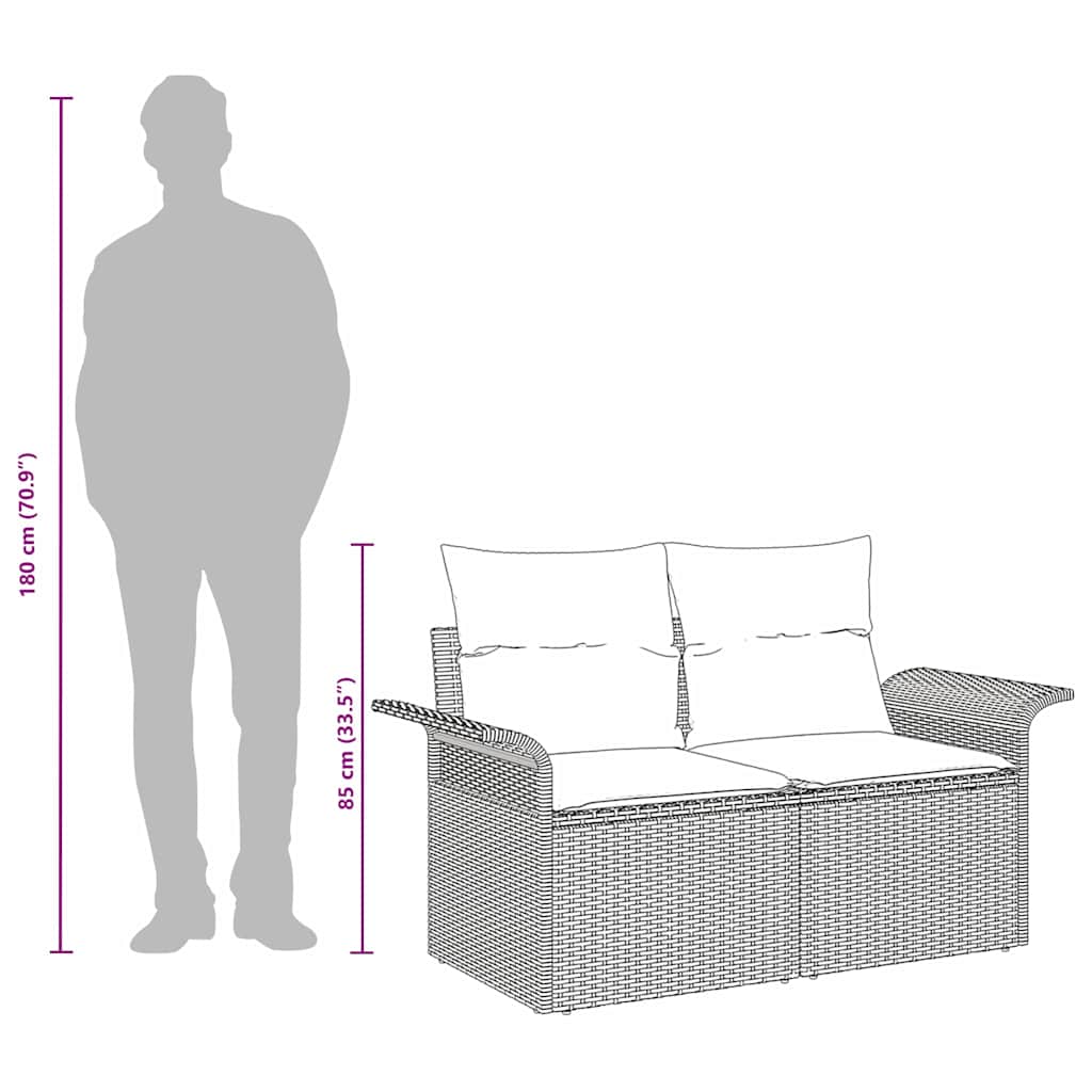 Gartensofa mit Kissen Schwarz 141 x 62 x 69cm Poly-Rattan