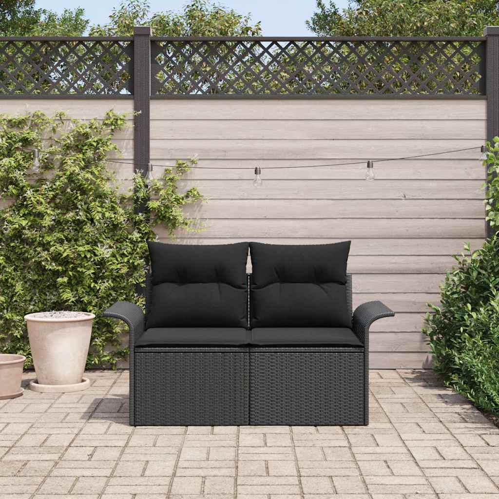 Gartensofa mit Kissen Schwarz 141 x 62 x 69cm Poly-Rattan