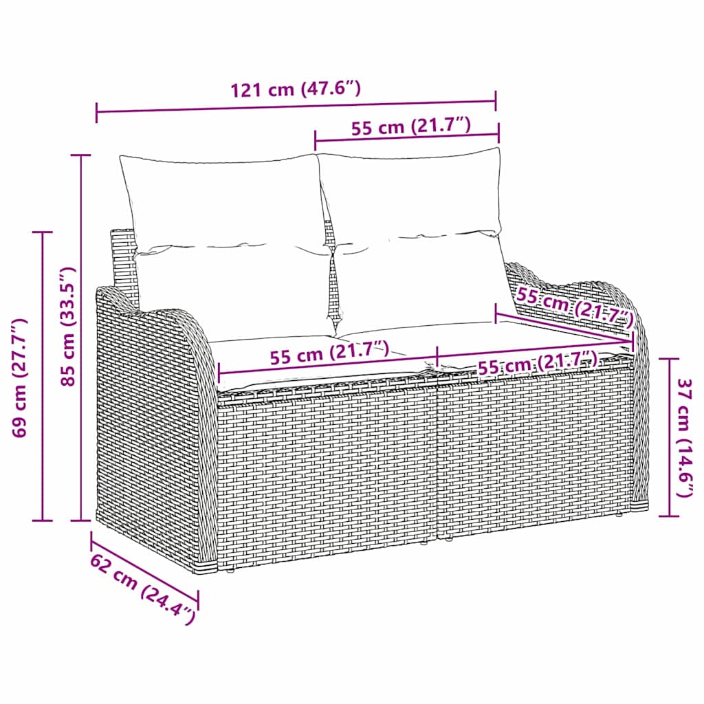 Gartensofa mit Kissen Grau 121 x 62 x 69cm Poly-Rattan