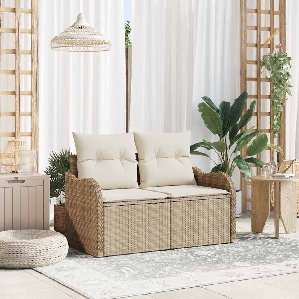 Gartensofa mit Kissen Beige 121 x 62 x 69cm Poly-Rattan
