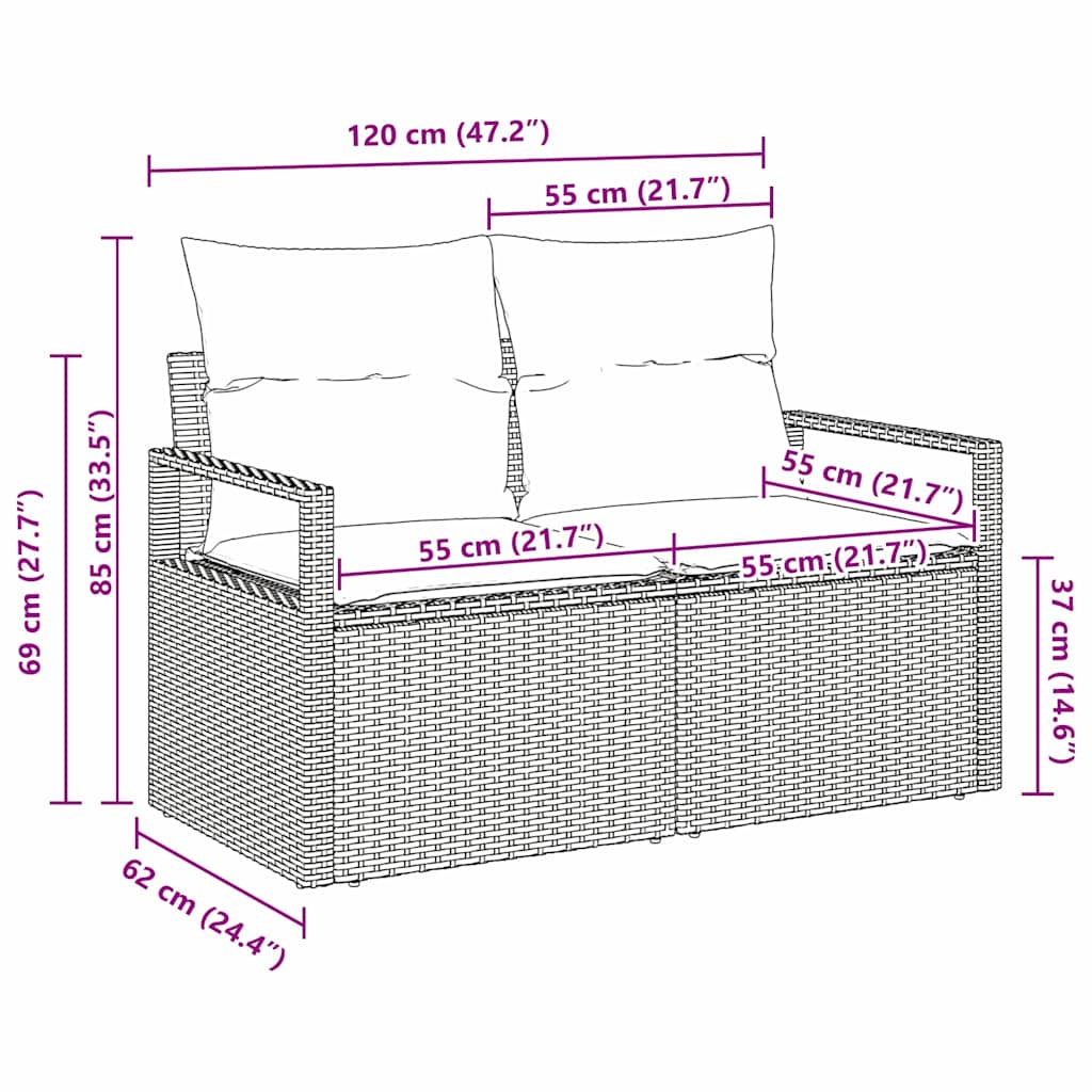 Gartensofa mit Kissen Schwarz 120 x 62 x 69cm Poly-Rattan