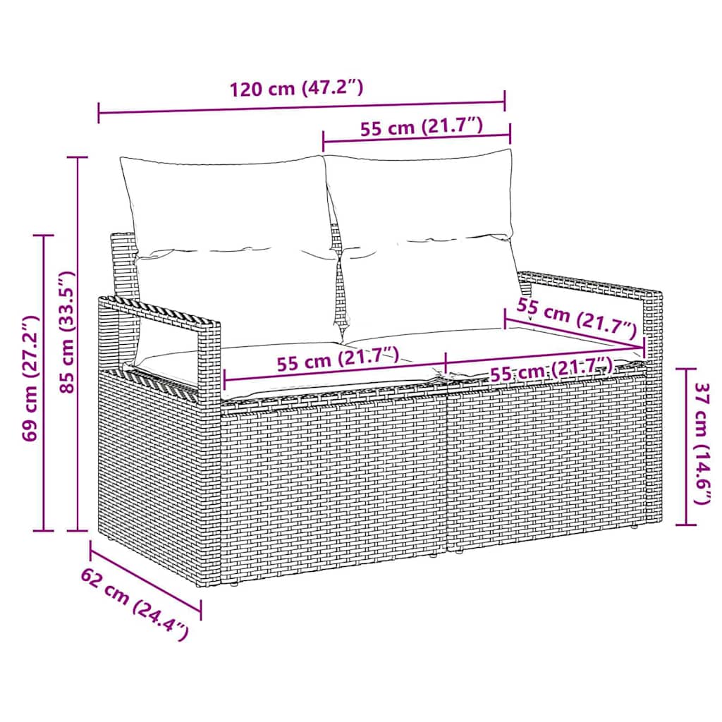 Gartensofa Schwarz 120 x 62 x 69cm Poly-Rattan