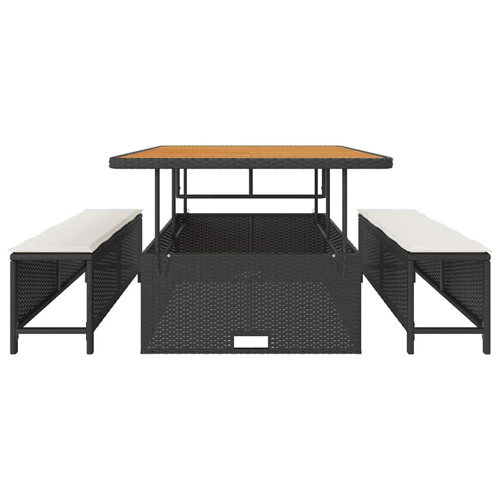 Garten Essgruppe 3 pcs Schwarz Poly Rattan