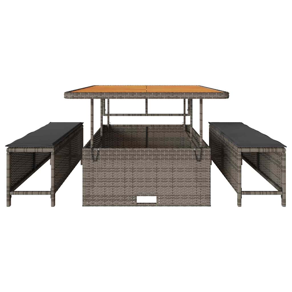 Garten Essgruppe 3 pcs Grau Poly Rattan