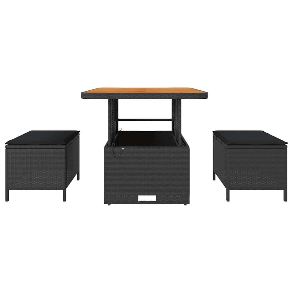 Garten Essgruppe 3 pcs Schwarz Poly Rattan