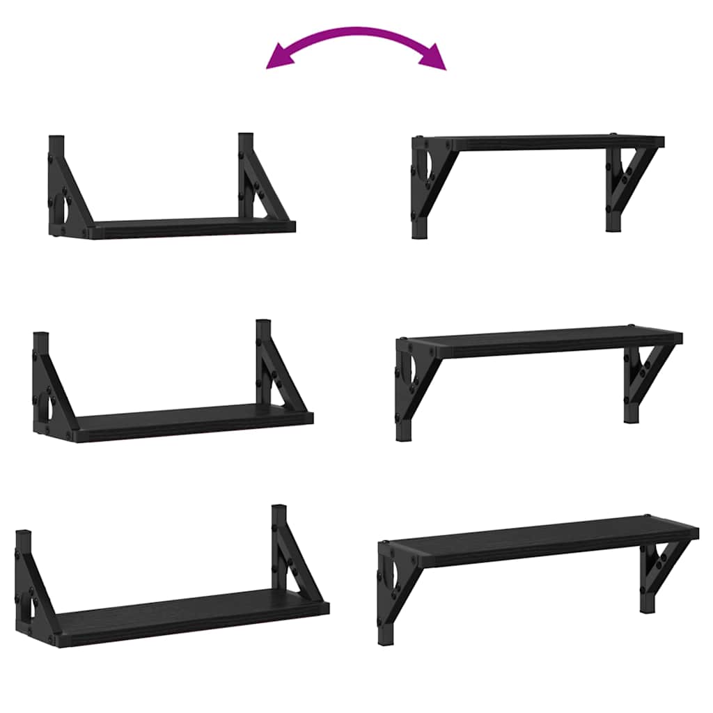 Wandregal-Set 3 pcs Schwarz Eichen-Optik 37 x 12 x 13 cm