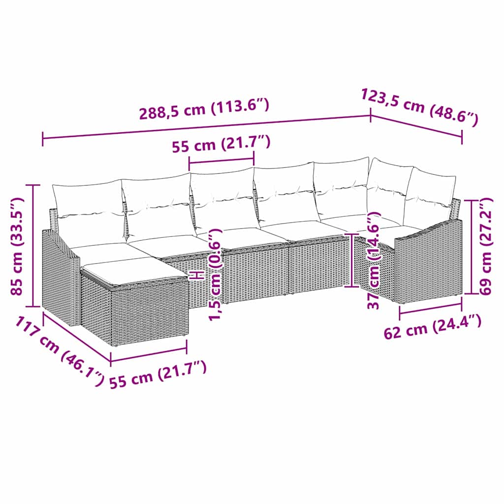 Garten-Sofa-Set 7 pcs Braun Poly Rattan