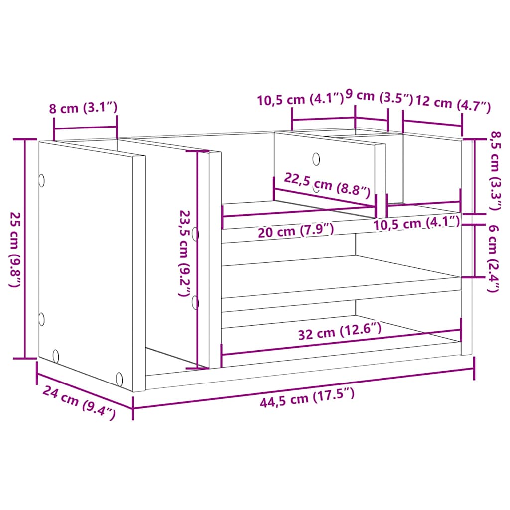 Schreibtisch Organizer Eiche handwerklich 44.5 x 24 x 25 cm