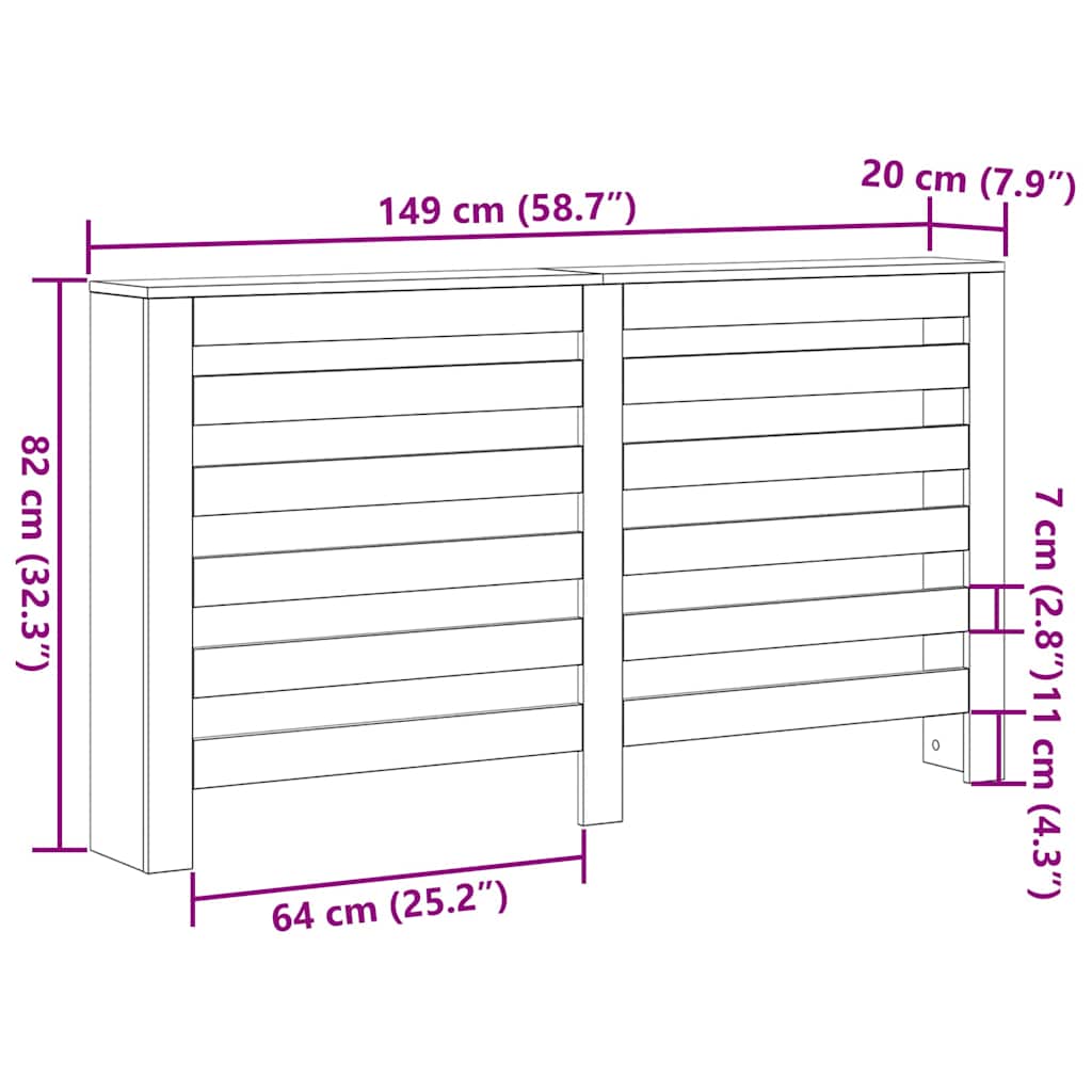 Heizkörperabdeckung Schwarze Eiche 149 x 20 x 82 cm