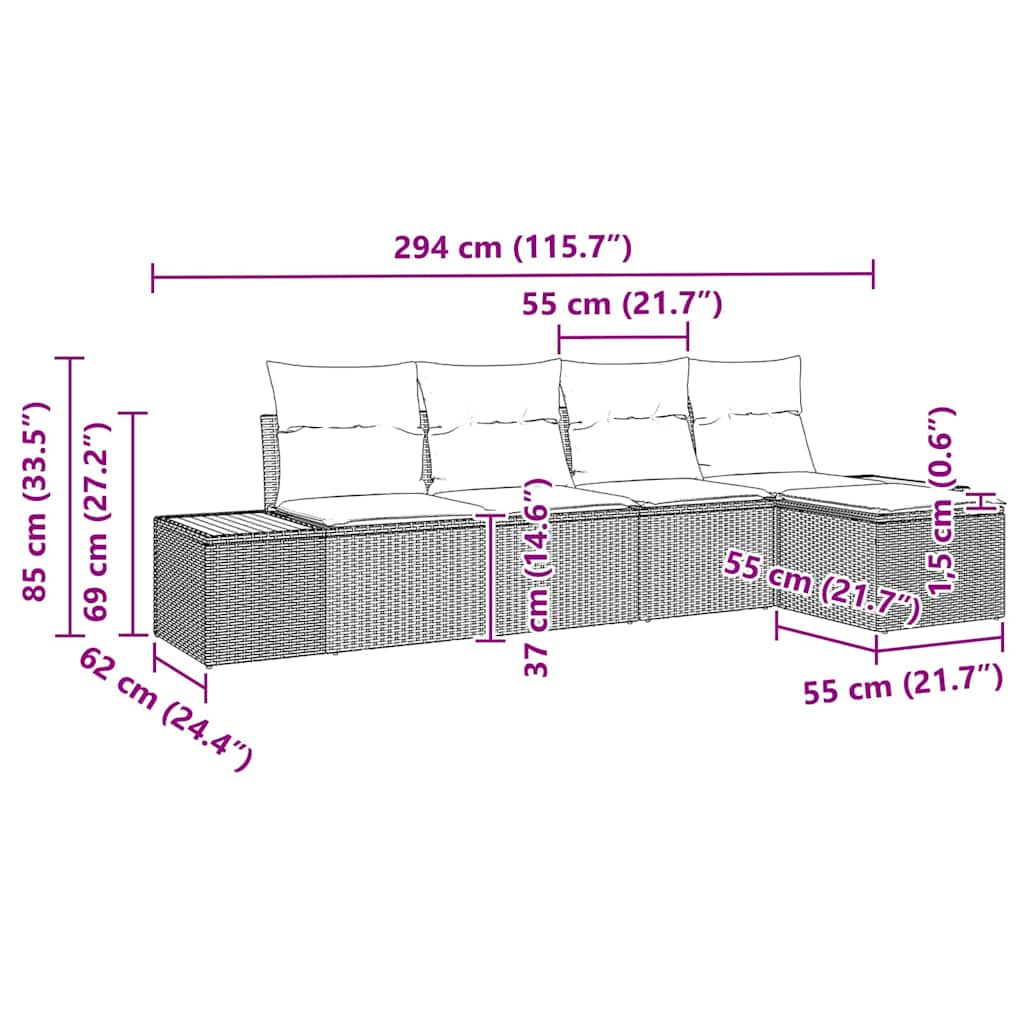 Garten-Sofa-Set mit Kissen 5 pcs Schwarz Poly-Rattan