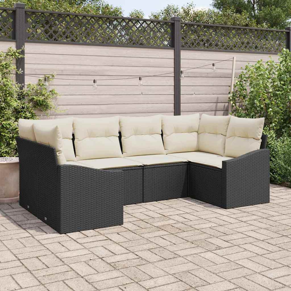 Garten-Sofa-Set mit Kissen mit Speicher 6 pcs Schwarz und Creme