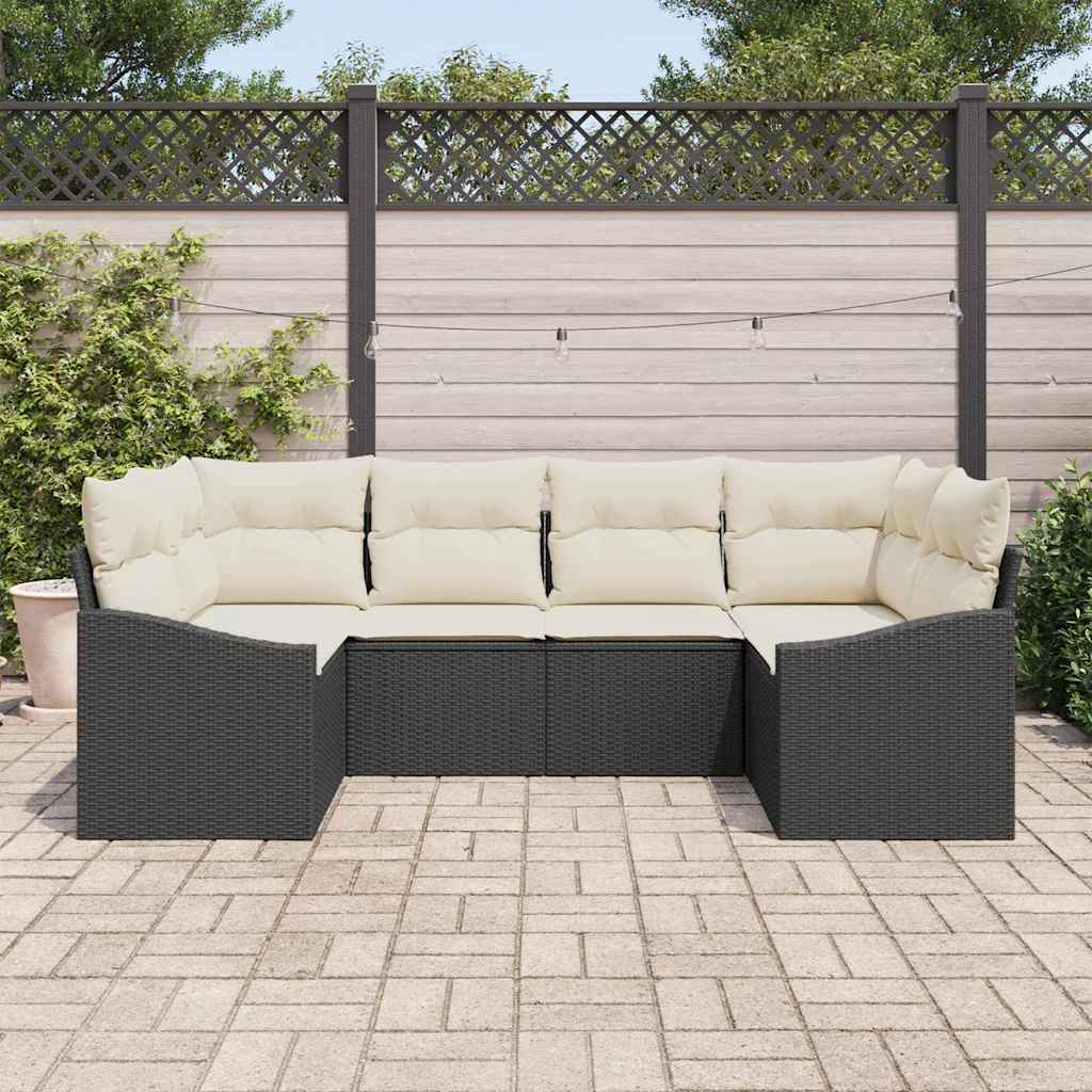 Garten-Sofa-Set mit Kissen mit Speicher 6 pcs Schwarz und Creme