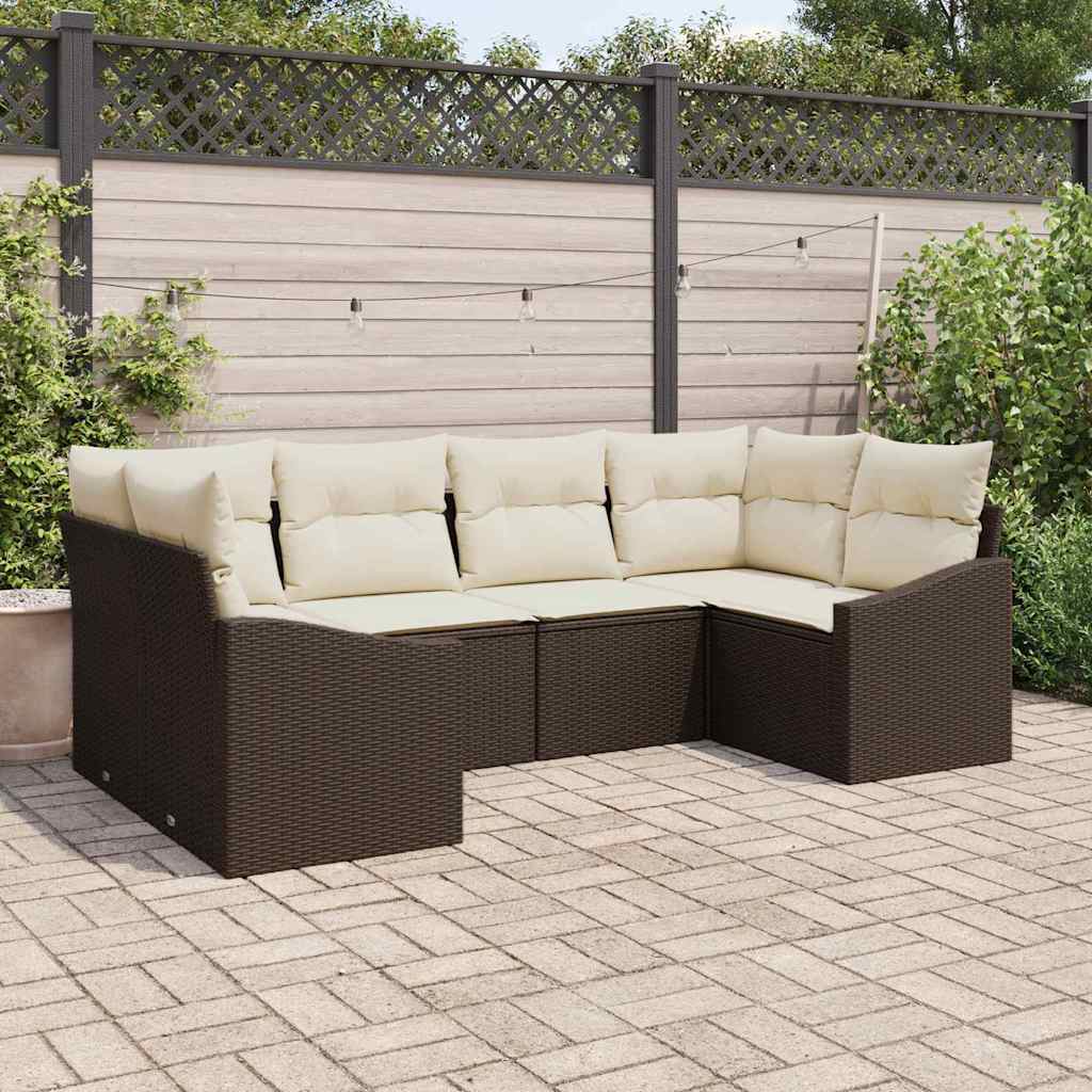 Garten-Sofa-Set mit Kissen mit Speicher 6 pcs Braun und Creme