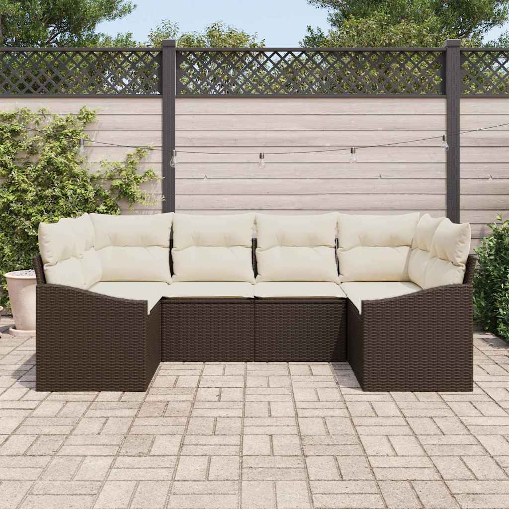 Garten-Sofa-Set mit Kissen mit Speicher 6 pcs Braun und Creme