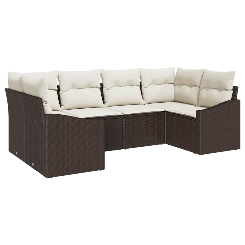 Garten-Sofa-Set mit Kissen mit Speicher 6 pcs Braun und Creme