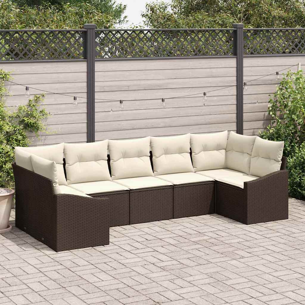 Garten Essgruppe mit Kissen mit Speicher 7 pcs Braun und Creme